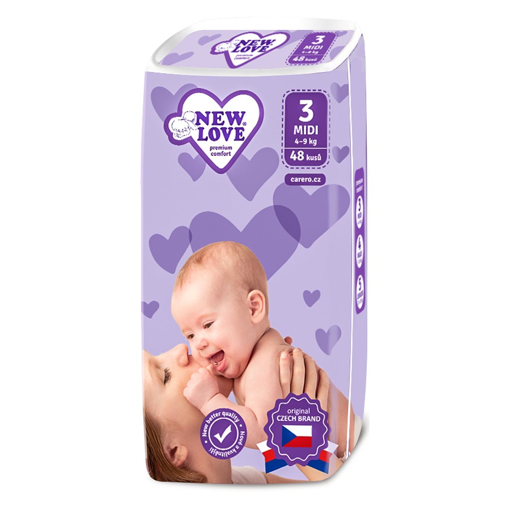 Detské jednorázové plienky New Love remium comfort 3 MIDI 4-9 kg 48 ks