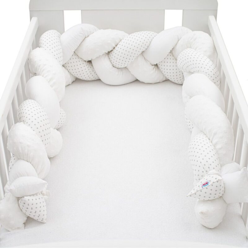 Ochranný mantinel do postieľky vrkoč New Baby Minka a Bodky sivý
