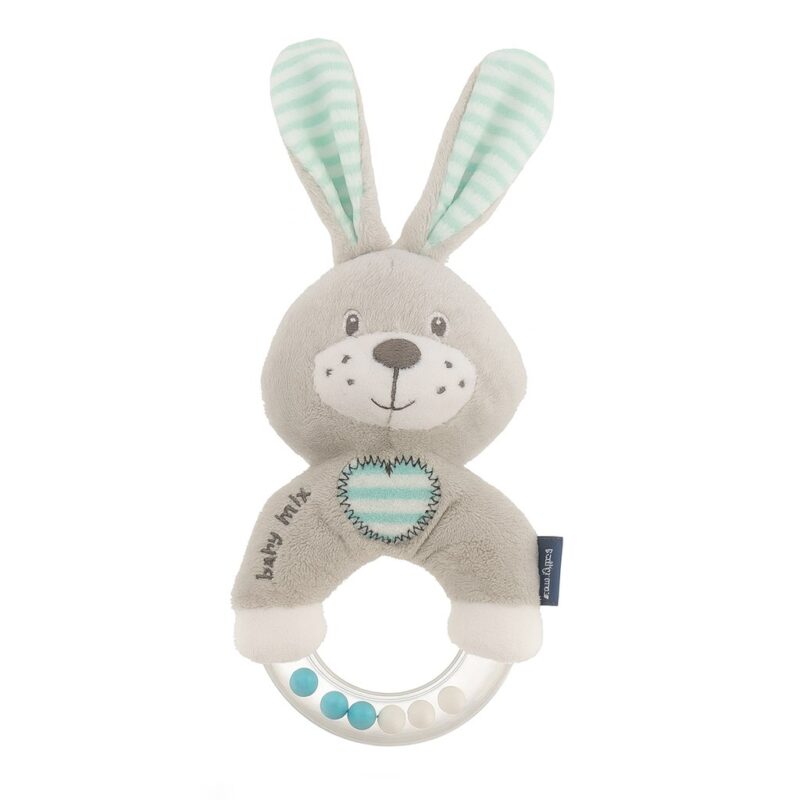 Detská plyšová hrkálka Baby Mix králik mätový