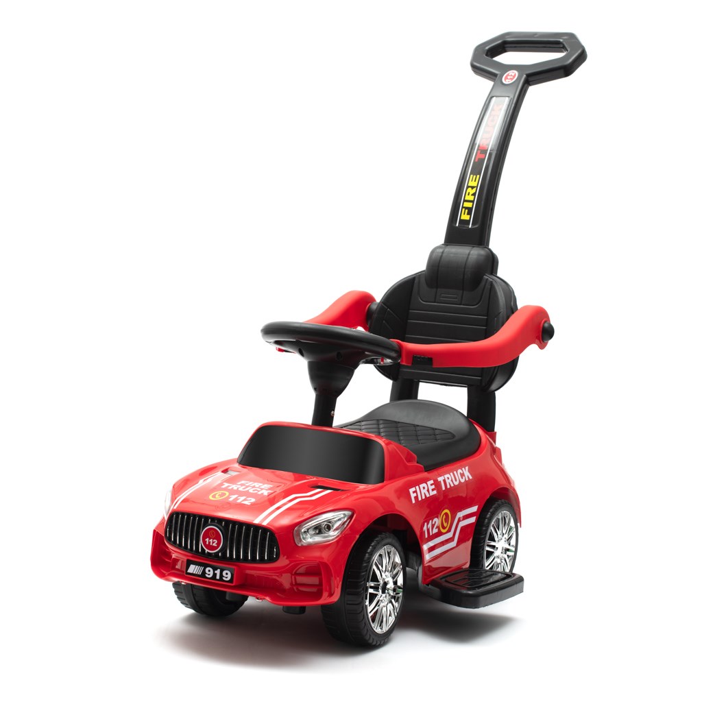 Detské odrážadlo so zvukom a vodiacou tyčou Baby Mix POŽIARNICI červené