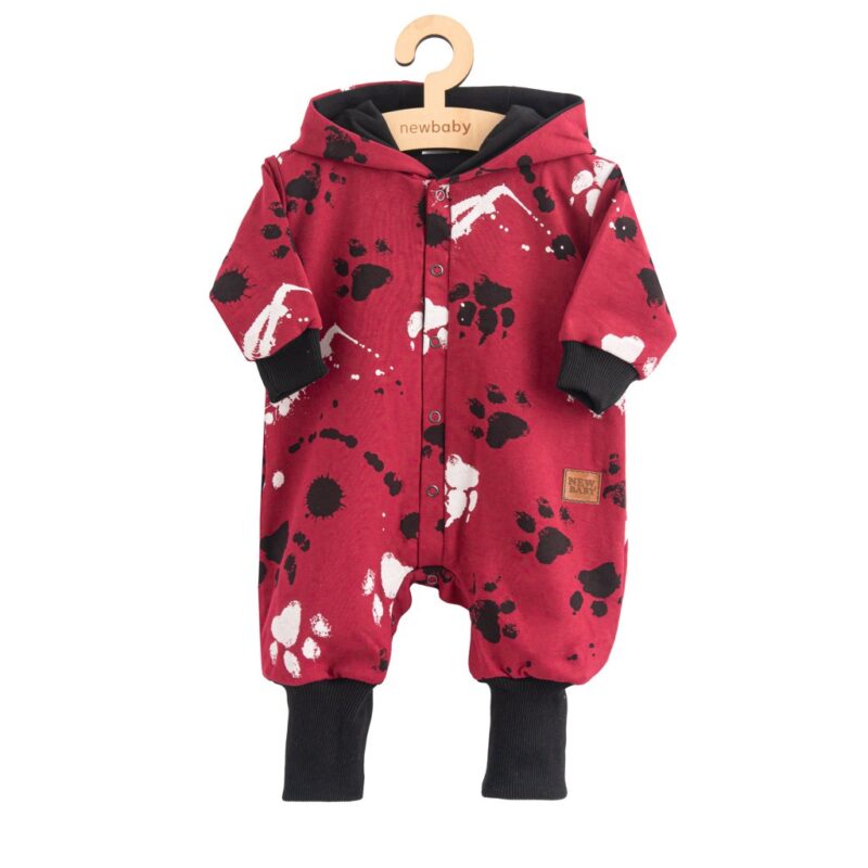 Dojčenský bavlnený overal s kapucňou a uškami New Baby labka tmavo ružový