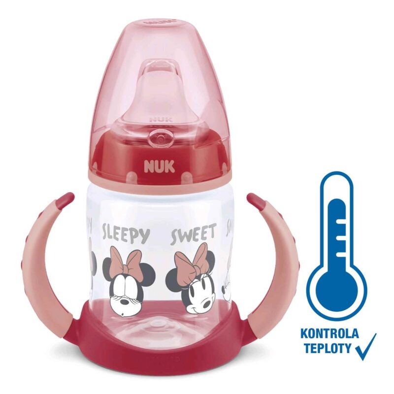 Dojčenská fľaša na učenie NUK Disney Mickey s kontrolou teploty 150 ml červená