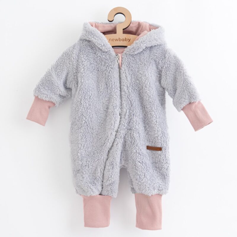 Luxusný detský zimný overal New Baby Teddy bear šedo ružový