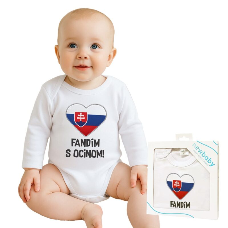 Body s potlačou New Baby Fandím s ocinom biele - darčekové balenie