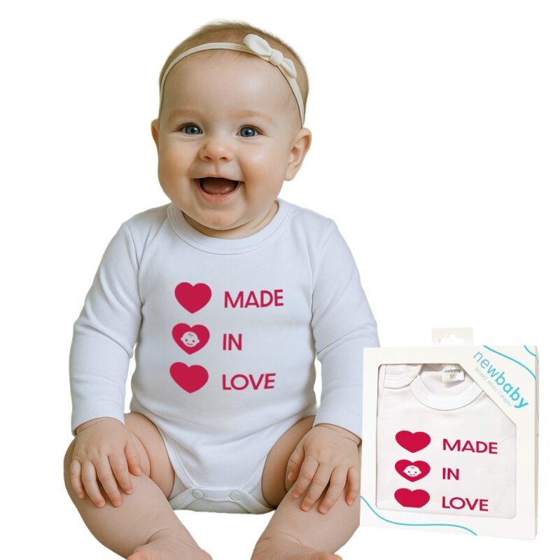 Body s potlačou New Baby MADE IN LOVE - darčekové balenie