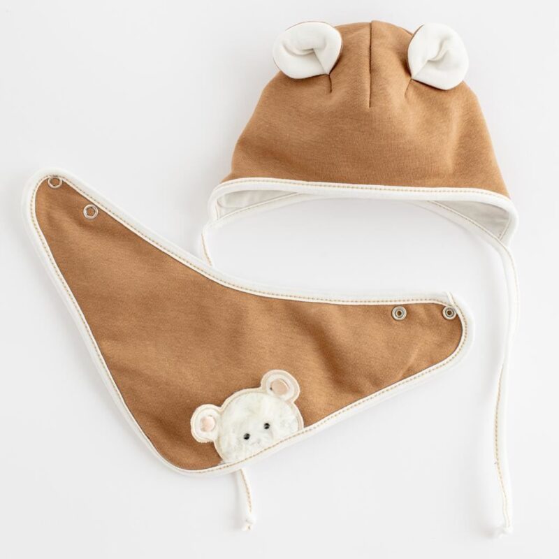 Jarná dojčenská čiapočka so šatkou na krk New Baby Sebastian hnedá