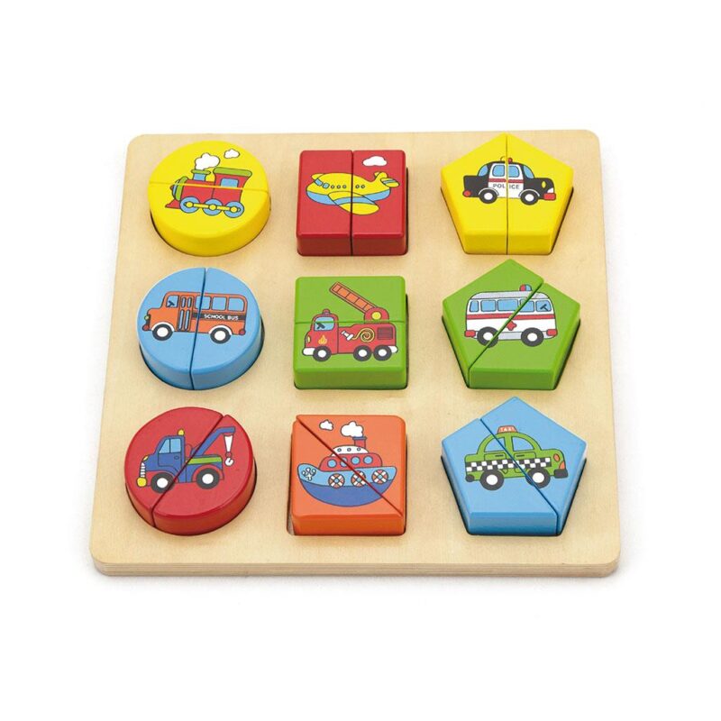 Drevené puzzle pre najmenších Viga Tvary a auta