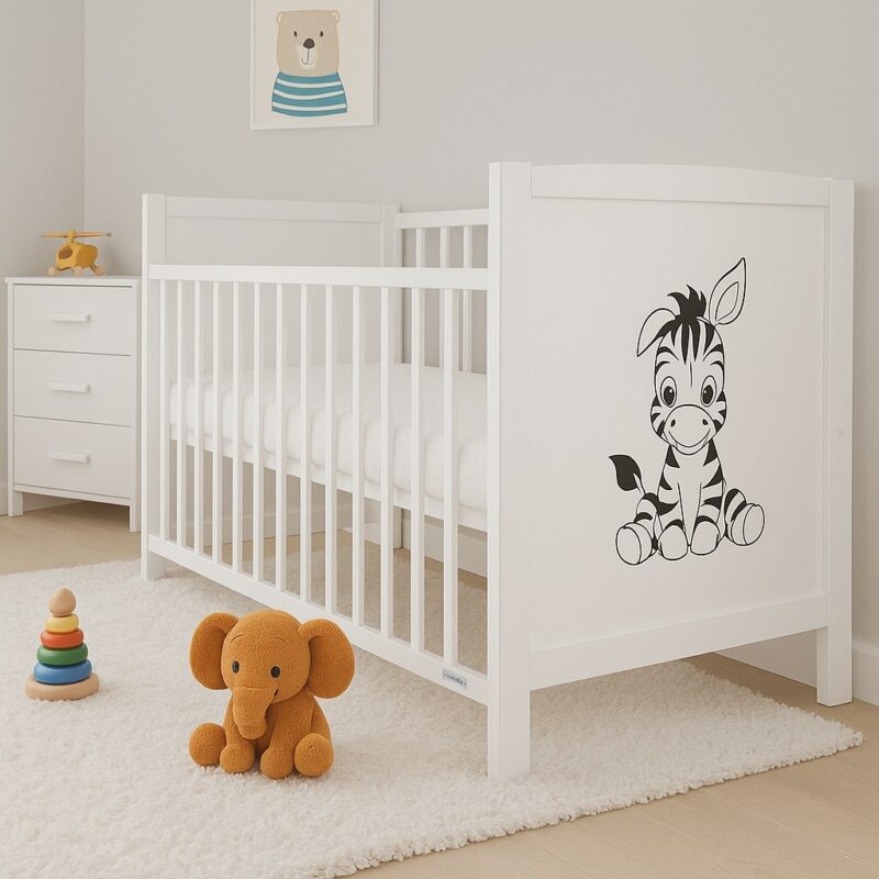 Detská postieľka New Baby BEA Zebra so sťahovacou bočnicou biela